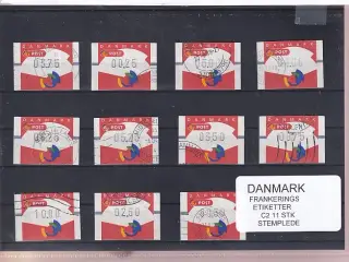 Danmark - Frankeringsetiketter C 2 - 11 Stk. Stemplede