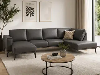 Hjort Knudsen Ishøj læder U-sofa Venstrevendt