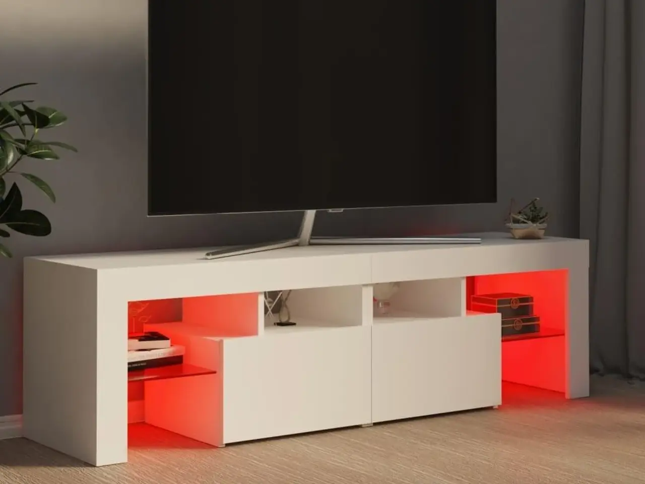 Billede 5 - Tv-bord med LED-lys - 140 × 36,5 × 40 cm, hvid