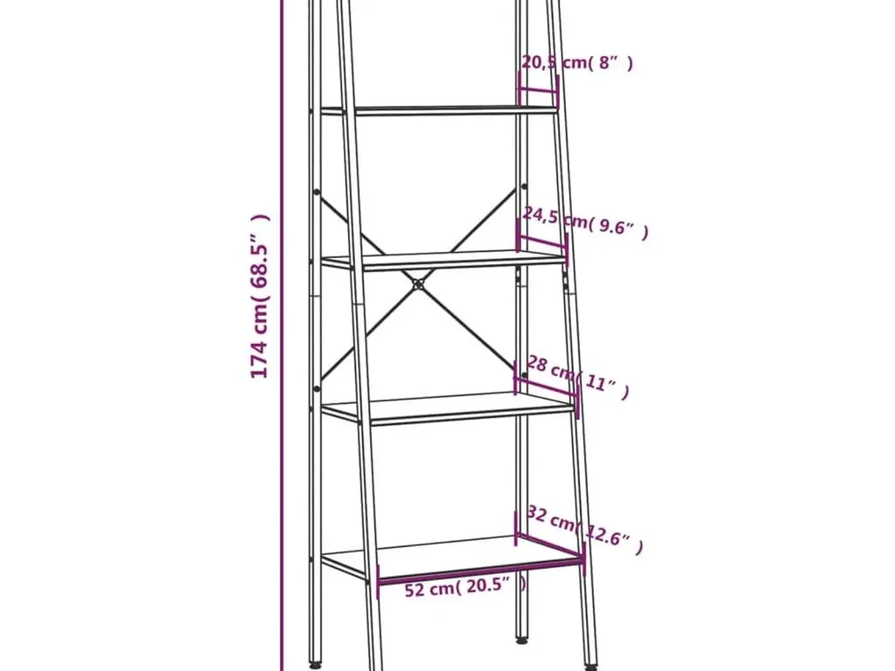 Billede 8 - Stigereol med 5 hylder 56×35×174 cm - lysebrun/sort