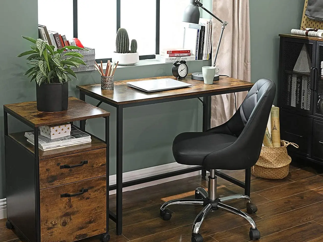 Billede 3 - Skrivebord computerbord i industriel stil, 50 × 100 × 75 cm, rustik brun/sort