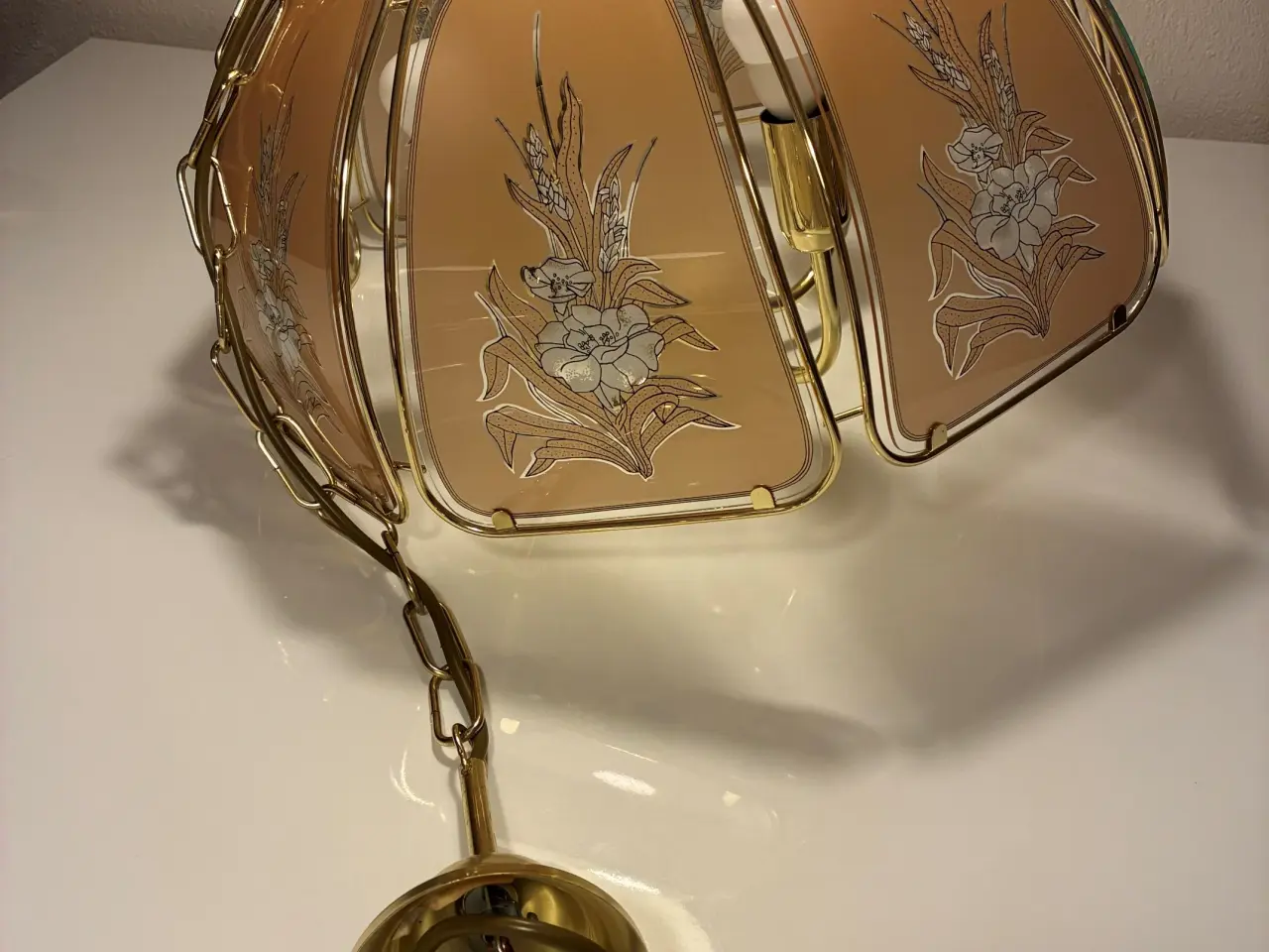Billede 2 - Vintage loftlampe røgfarvet glas med motiver
