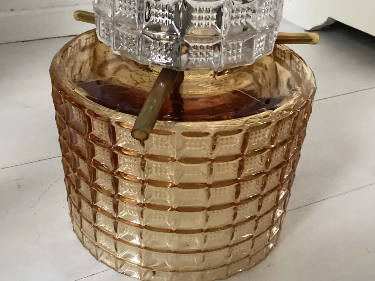 Billede 8 - Ældre “retro” loftslampe med vaffelglas