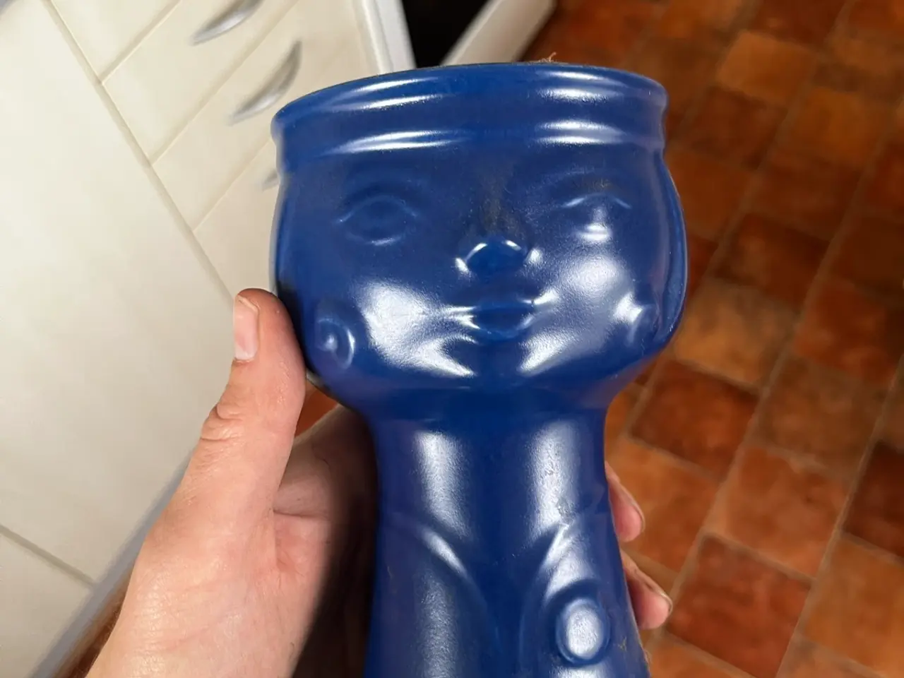 Billede 1 - Retro ansigtsvase i blå keramik