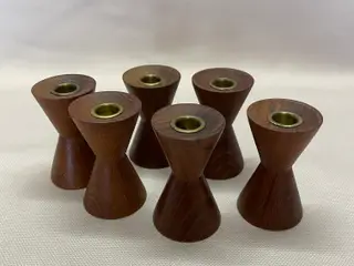 6 stk flotte Vintage Teak lysestager .