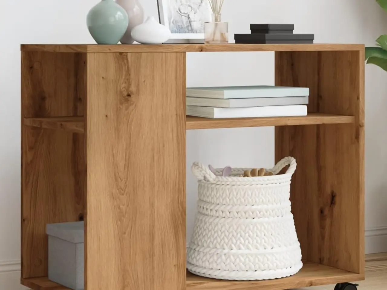 Billede 1 - Sidebord med hjul - 70×35×60 cm i egetræsfarve, konstrueret træ