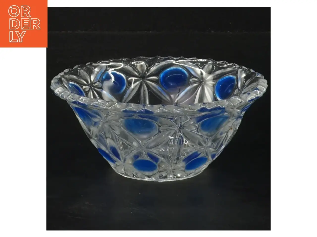 Billede 1 - Glas skål med blå detaljer (str. 13 cm)