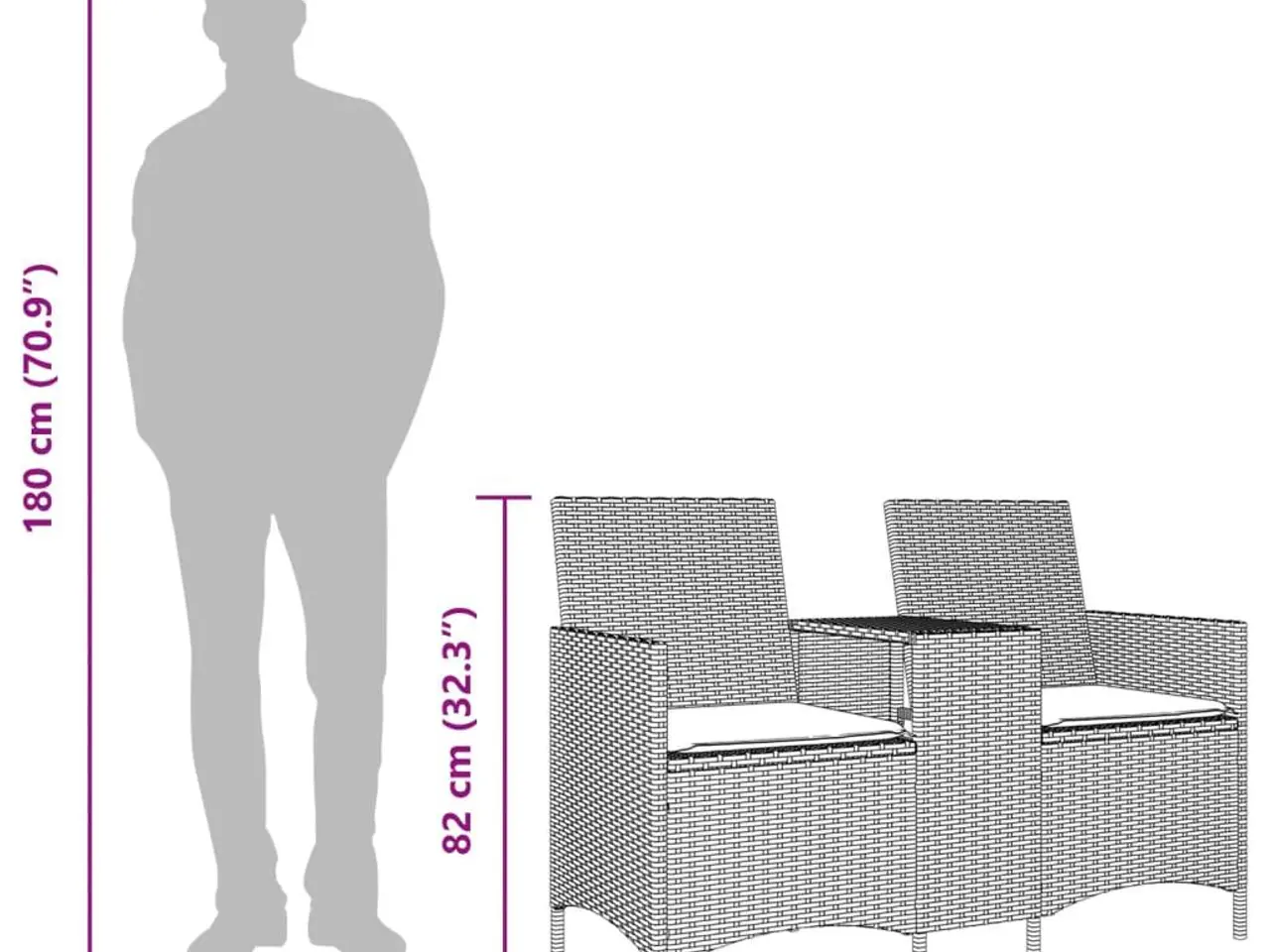 Billede 9 - 2-personers havesofa i polyrattan med bord og hynder - sort