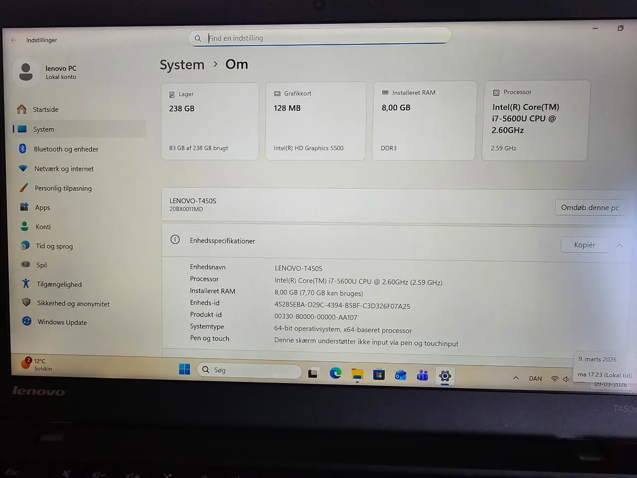 Billede 8 - ThinkPad T450s | i7-5600U | Win 11 Pro | Inkl. Len
