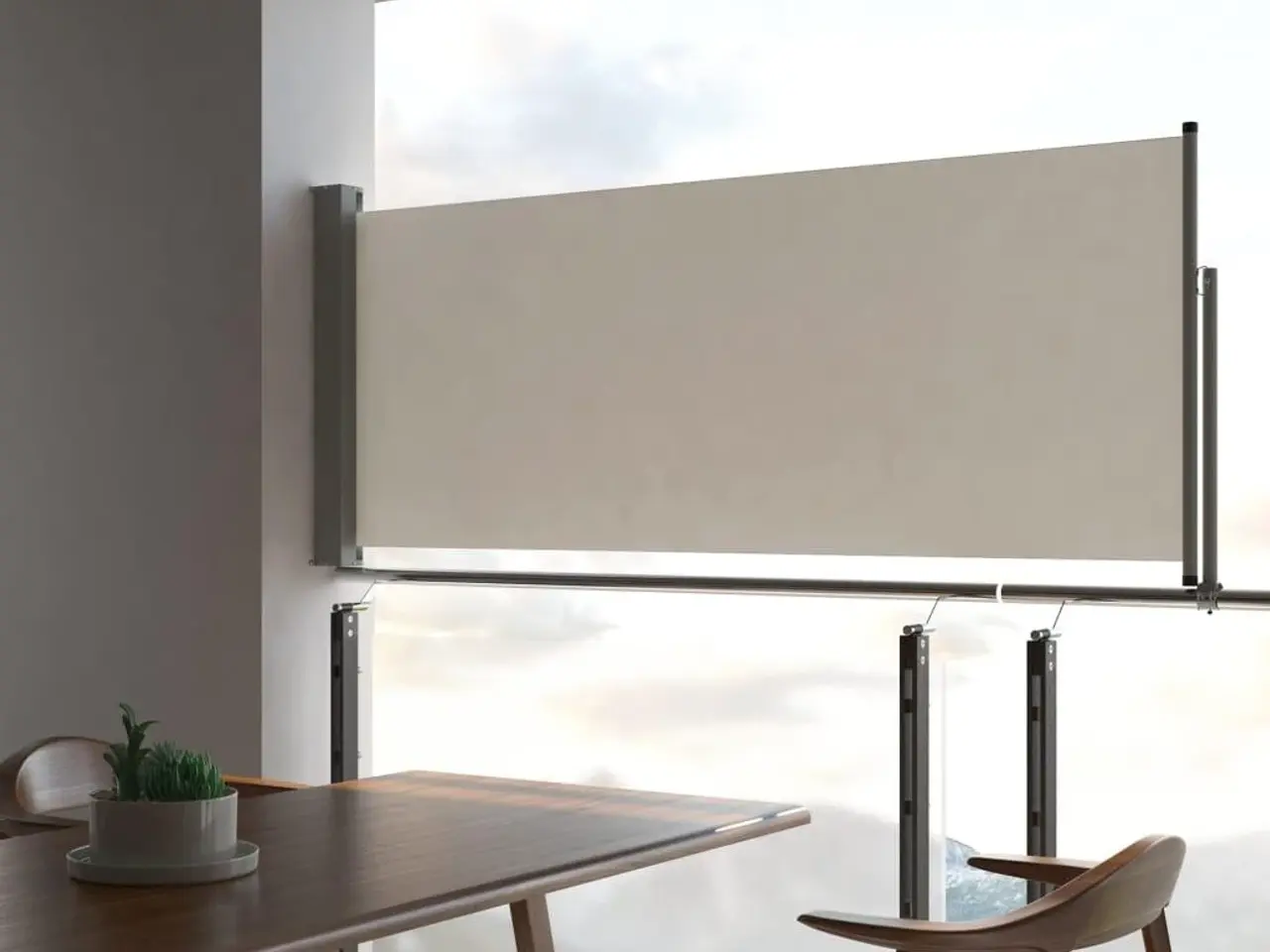 Billede 1 - Sammenrullelig sidemarkise 100 × 300 cm - cremefarvet
