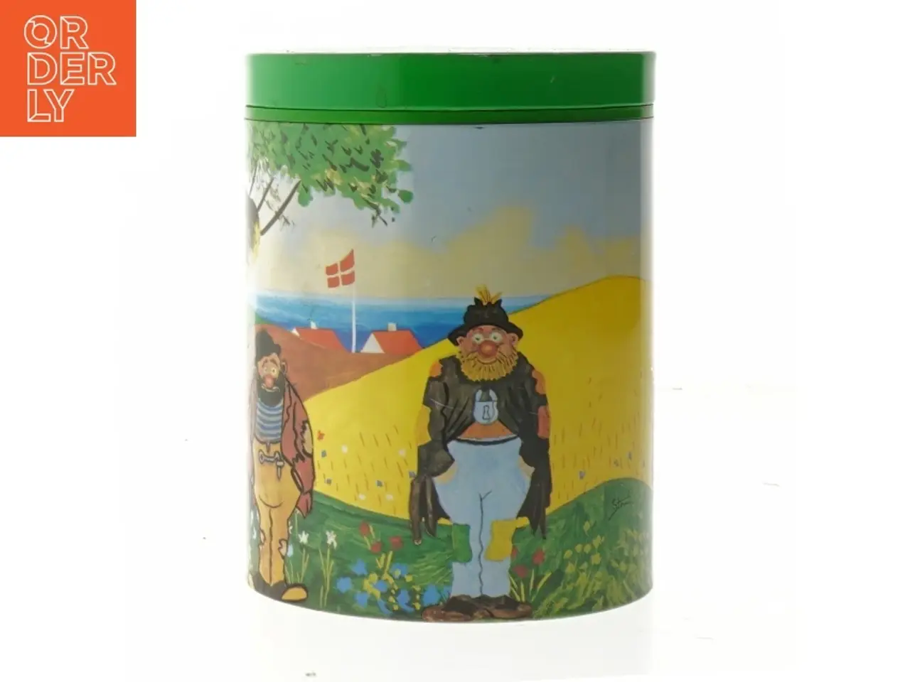 Billede 1 - Tin container with Danish theme fra Irma (str. Ø. 11,5 cm. længde. 15 cm)