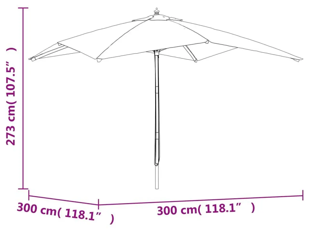 Billede 7 - Haveparasol med træstang 300 × 300 × 273 cm - sandfarvet