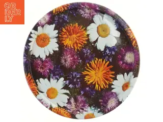 Rund serveringsbakke med blomsterdesign (str. Ø 33 cm)
