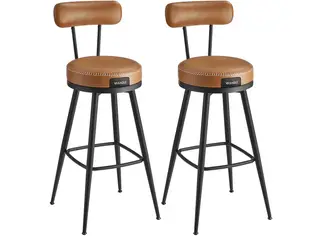 Barstole med ryglæn 2-pak EKHO, drejbare, kunstlæder, karamelbrun, 76 cm
