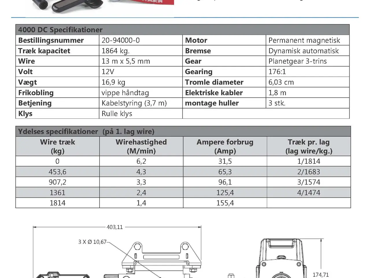 Billede 2 - TILBUD!! WARN 4000 DC Elspil