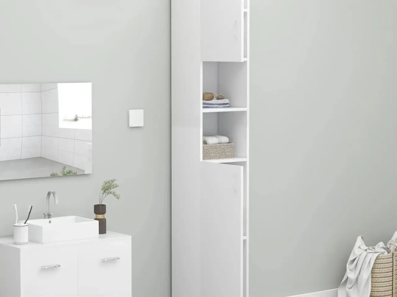 Billede 4 - Badeværelsesskab 32 × 25,5 × 190 cm - konstrueret træ, hvidt højskab