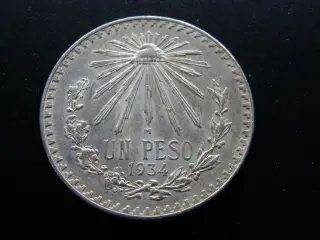 Mexico 1 Peso 1934 Sølv. KM#455