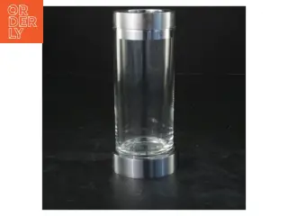 Cylindrisk glasbeholder med metalbånd (str. 15,5x7 cm)