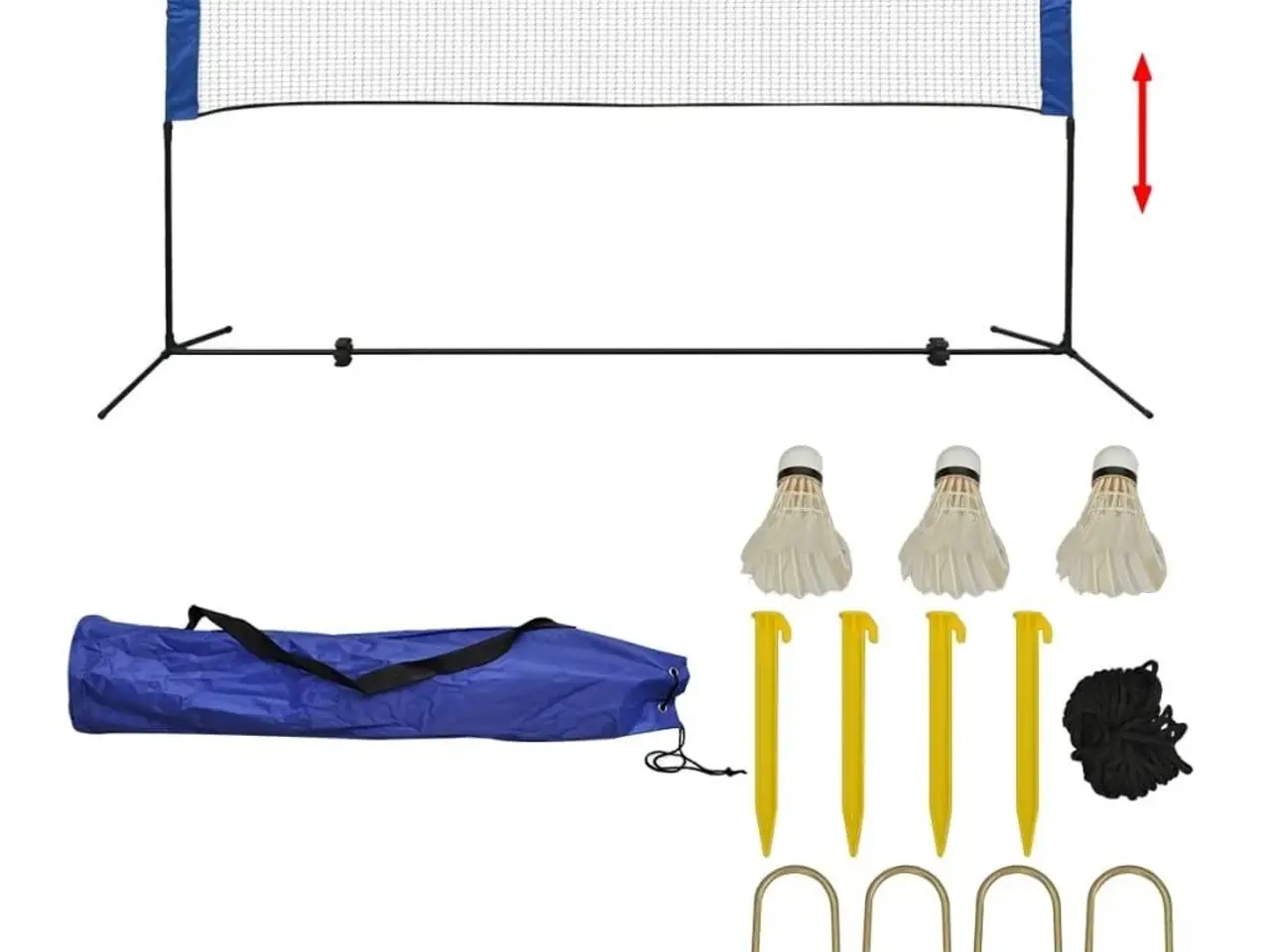 Billede 1 - Badmintonsæt med net og fjerbolde - 300 × 155 cm, højdejustérbart