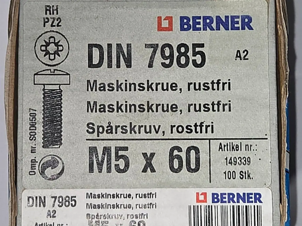 Billede 1 - Rustfri Maskinskruer M5 X 60