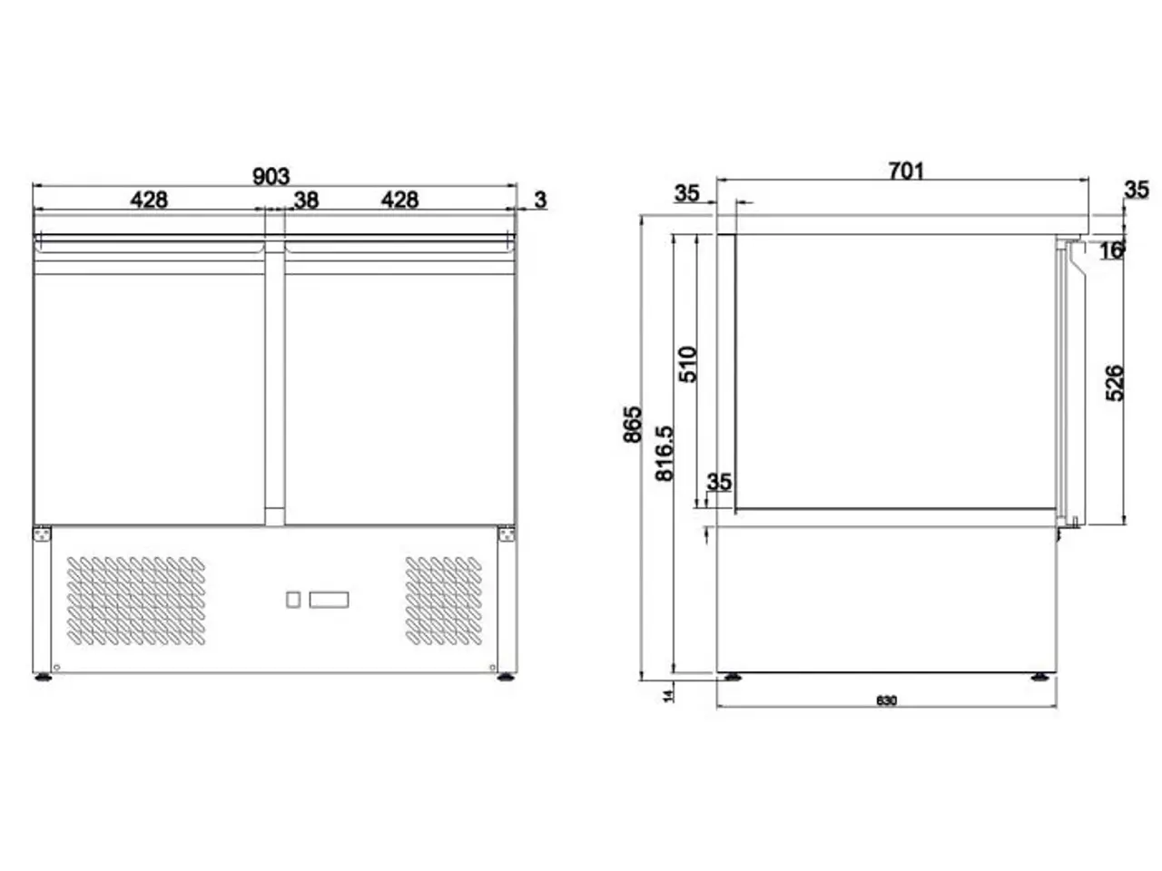 Billede 4 - Kølebord mini med 2 låger – B900 x D700 x H875 mm