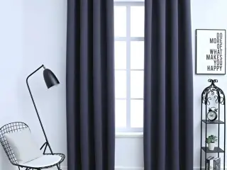 Mørklægningsgardiner 2 stk. metalringe 140 x 175 cm antracitgrå