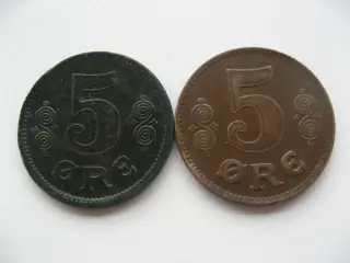 Flotte/Pæne bronze 5 ører 1916 & 1920 bedre årstal