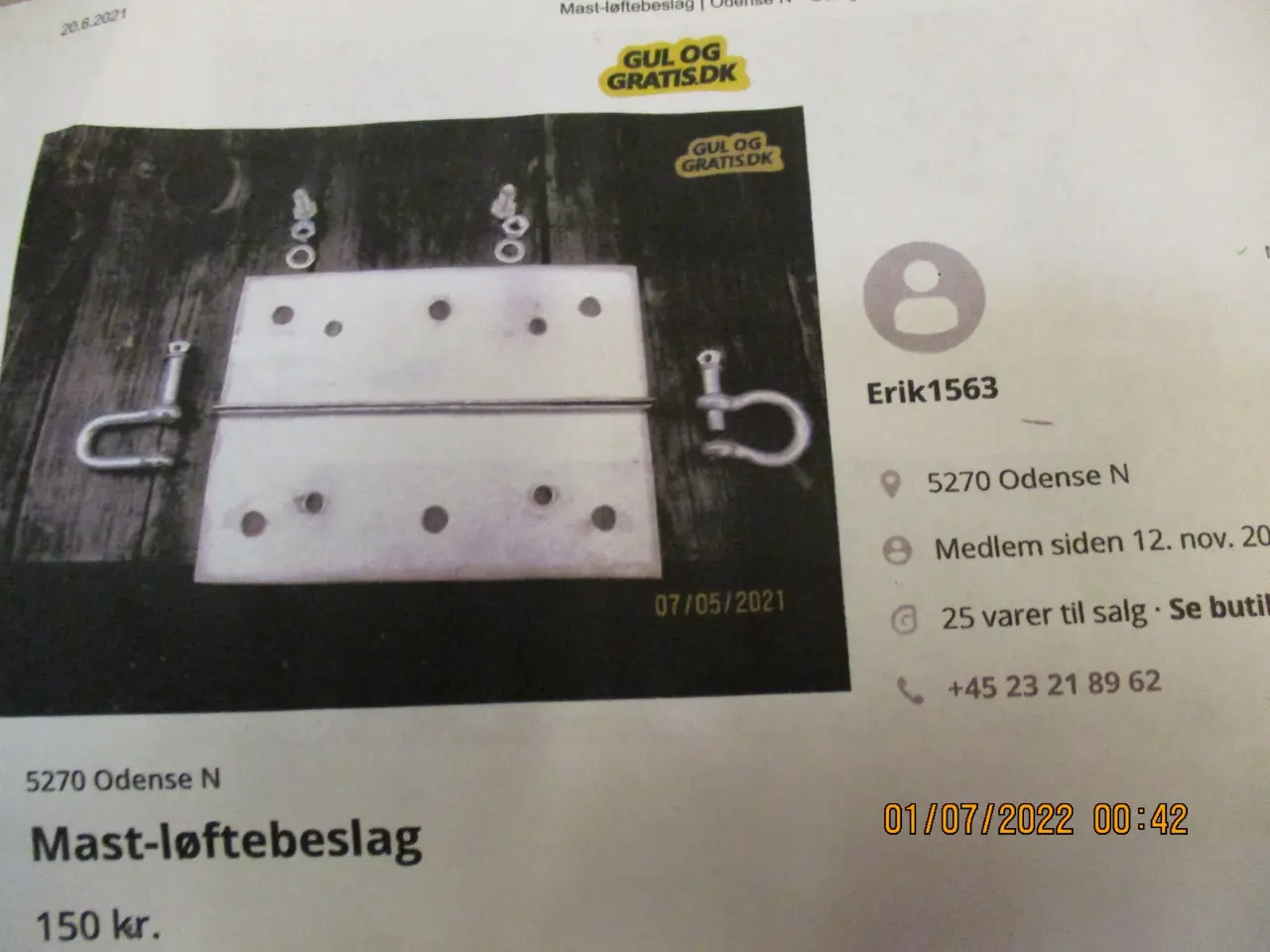 Billede 2 - Maste-løftebeslag til LM både.