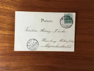 Frimærker. Tysk-dansk postkort stp. År 1900