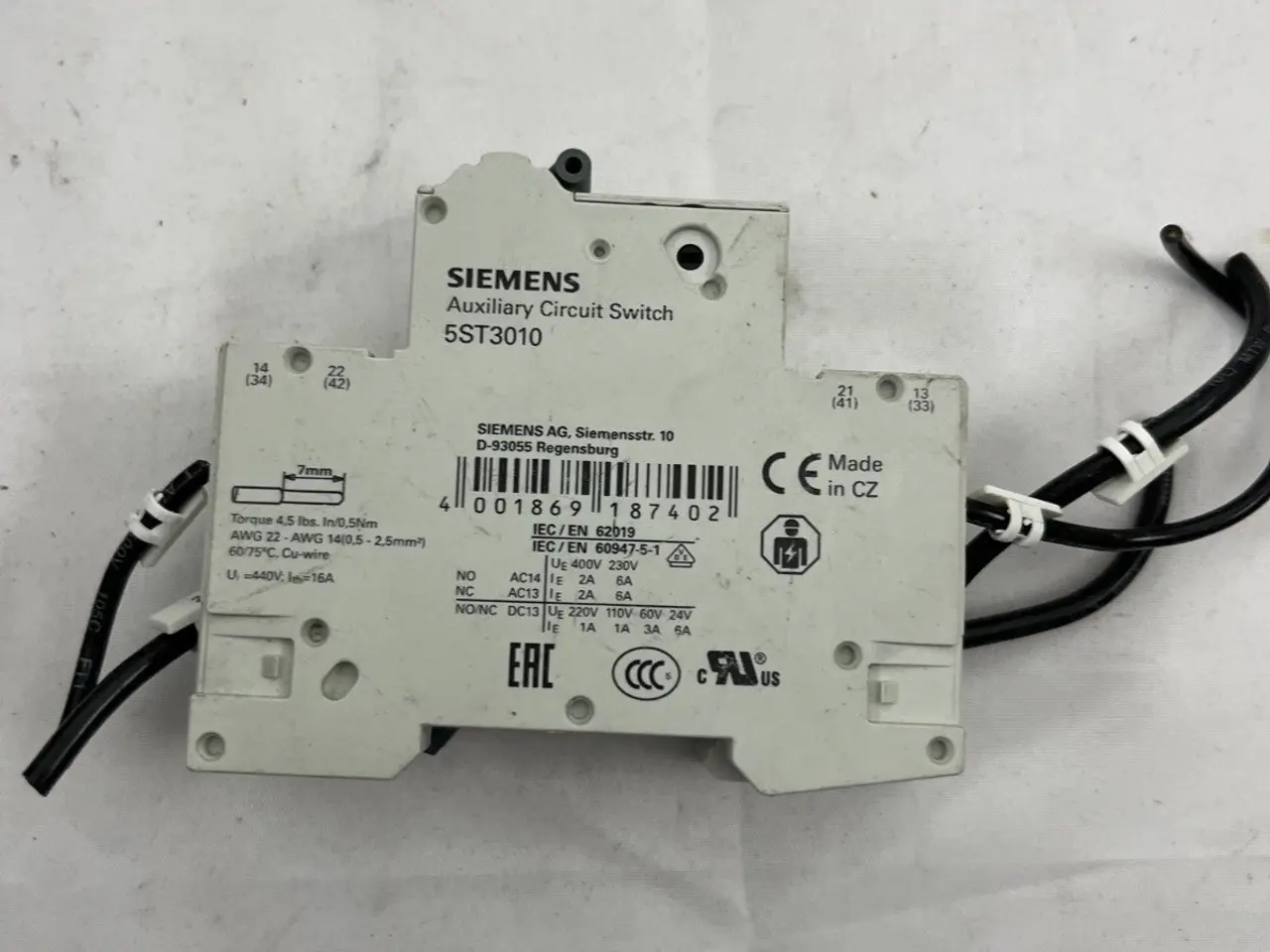 Billede 4 - Siemens 5SL4106-7 MCB C6 230/400V + 5ST3010 6A