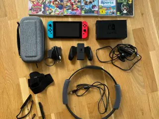 Nintendo Switch V2 inkl 6 spil, udstyr og ringfit 