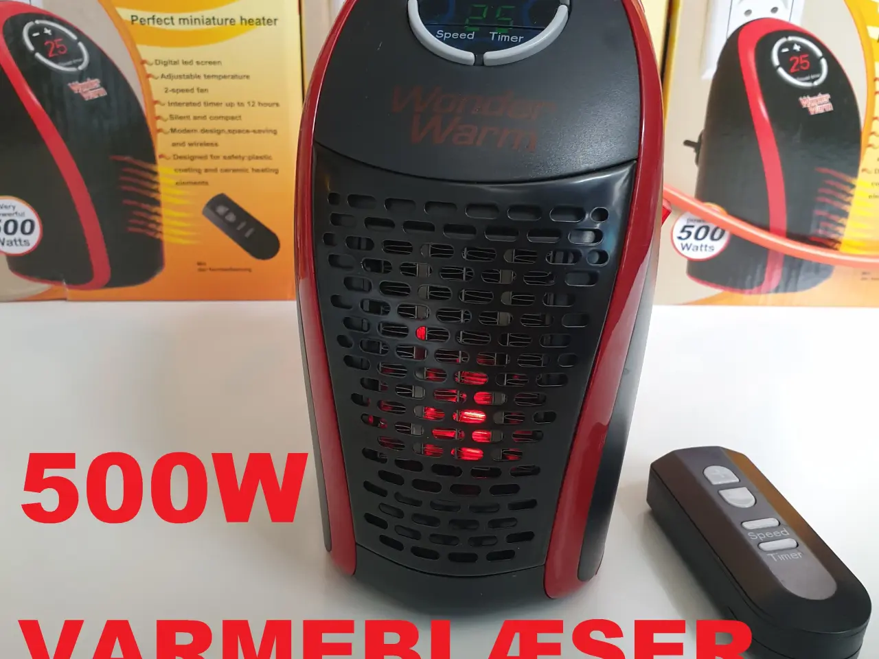Billede 1 - NY! 500W Varmeblæser + Fjernbetjening + LCD