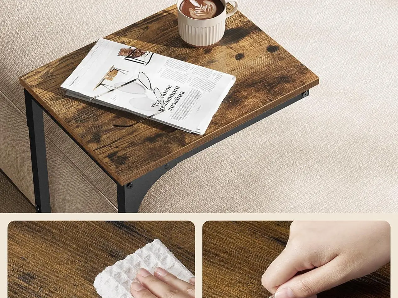 Billede 5 - Sofabord C-form lille sidebord til sofa og seng, rustik brun/sort