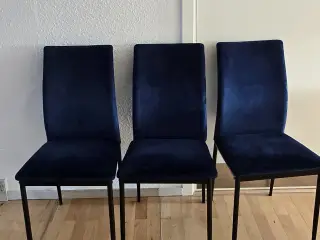 3 stk blå velour stole