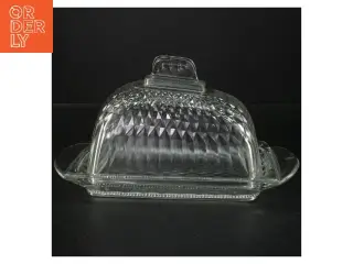 Vintage Glas Smørskål med låg (str. 27x15&19x12x12 cm)