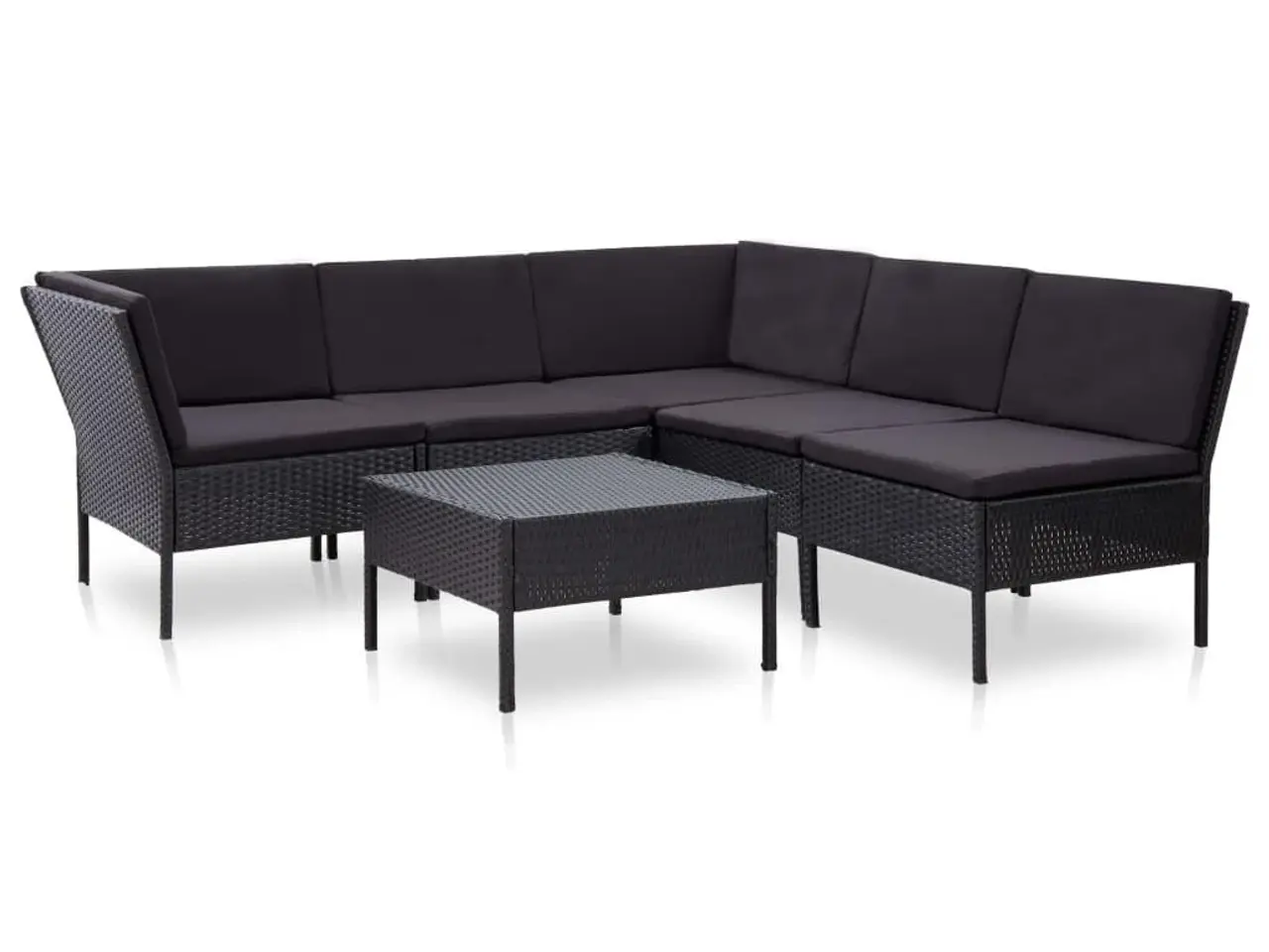 Billede 1 - Haveloungesæt 6 dele med hynder polyrattan sort