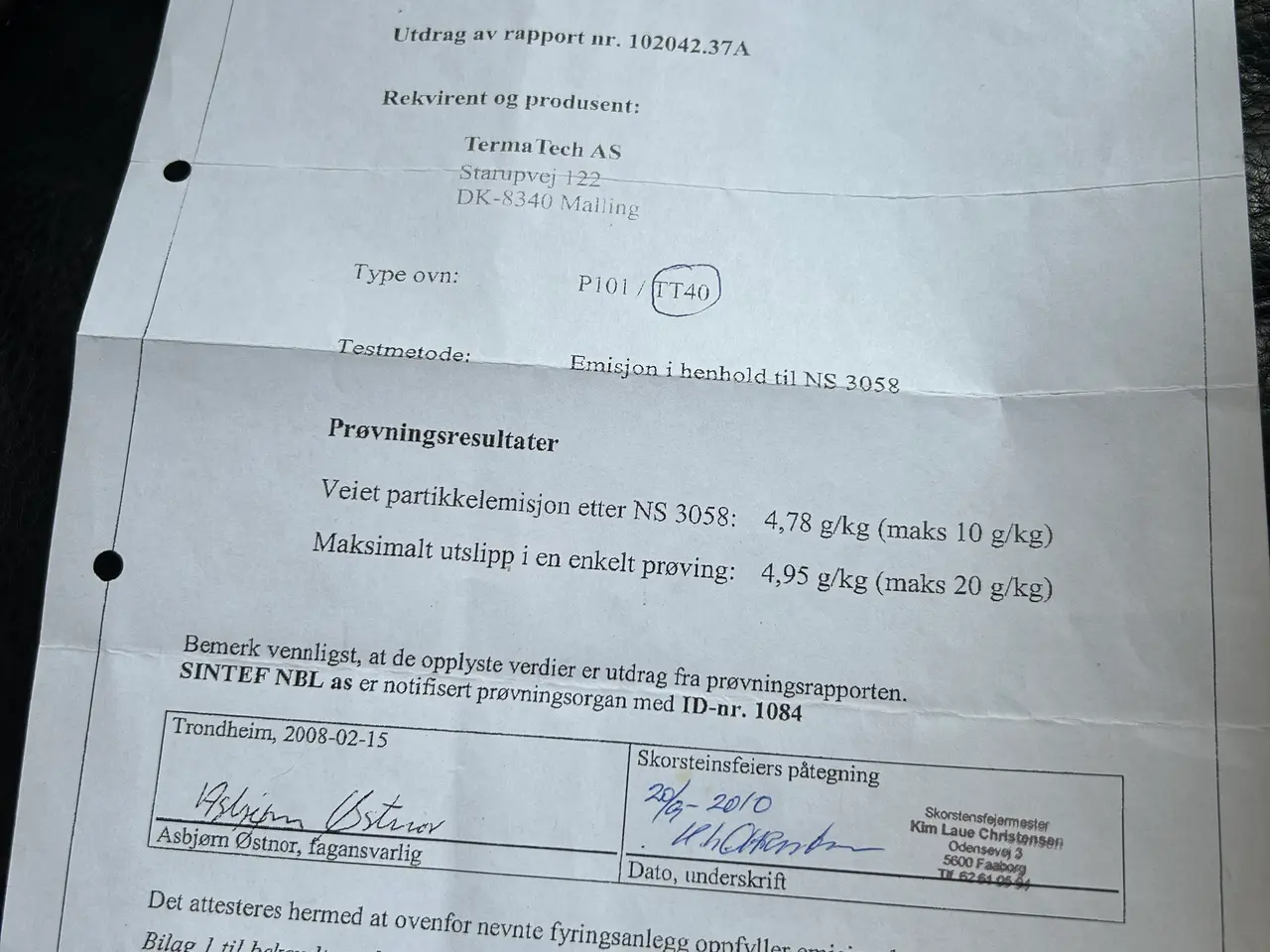 Billede 1 - Brændeovn med prøveattest på