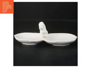 Keramisk dobbelt skål med Egern skulptur (str. 24x7 cm)