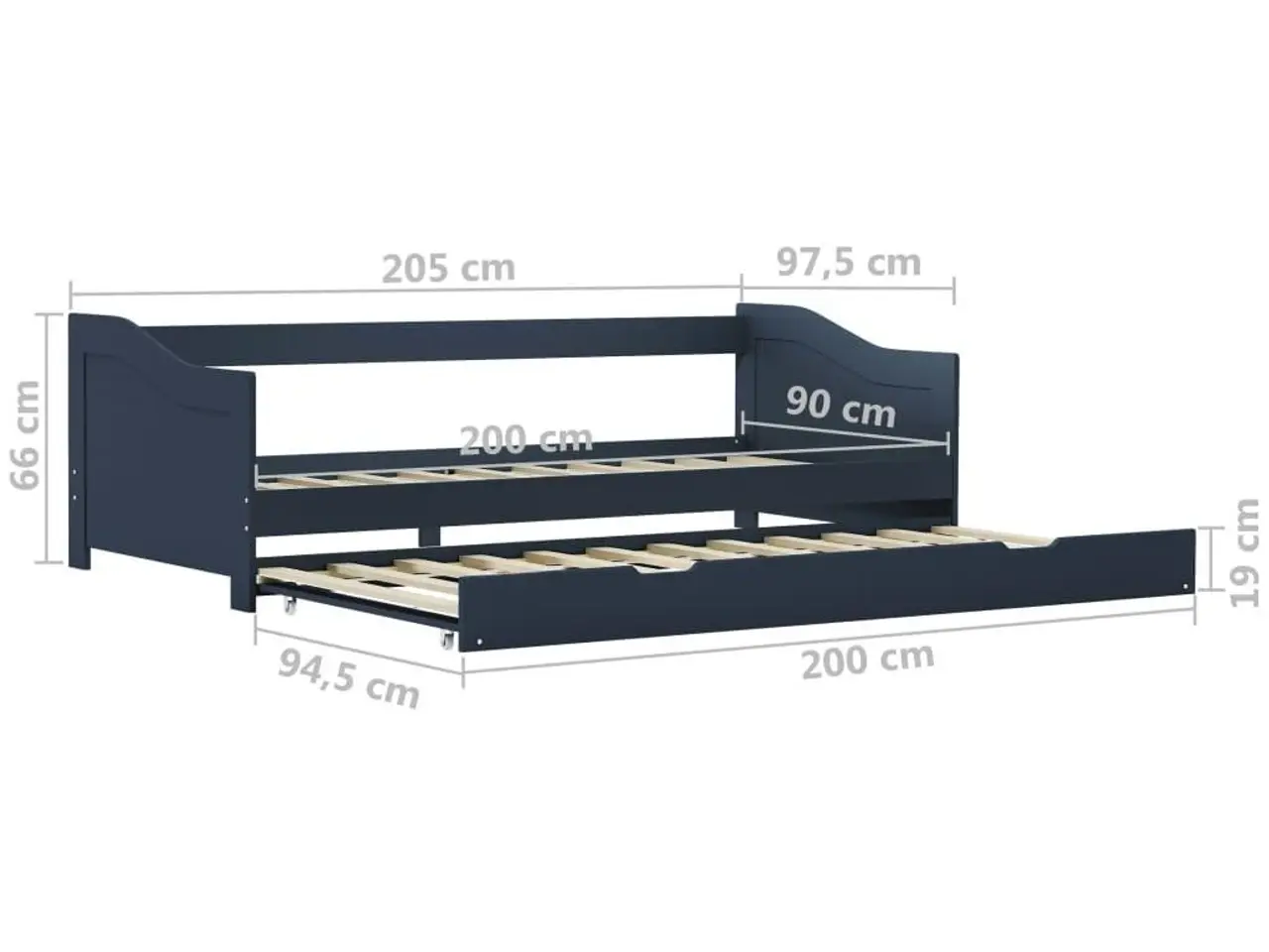 Billede 8 - Udtræksseng/daybed 90 × 200 cm i fyrretræ - grå