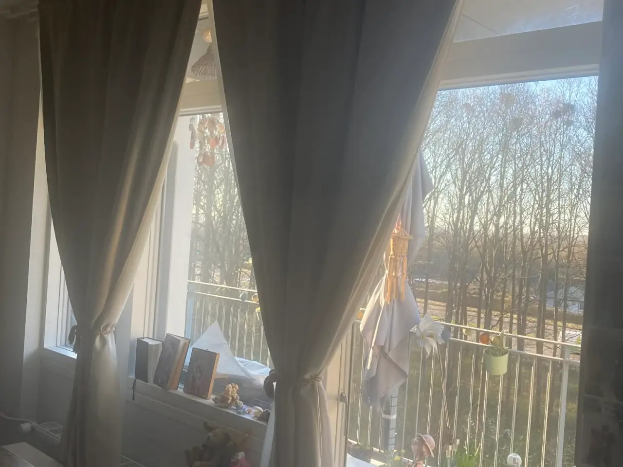 Billede 3 - Gardiner crem , grønne og grå med stang fra Ikea