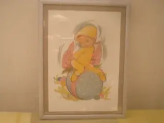 CHRISTEL PÅSKEBARN SIDDENDE PÅ PÅSKEÆG. Flot stand