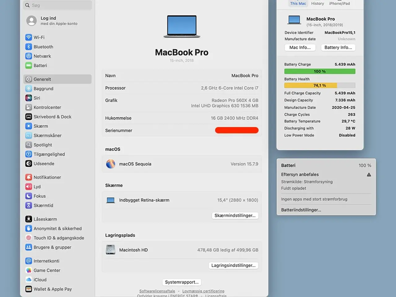 Billede 6 - MacBook Pro (15", 2018) – Space Gray – 74% batteri