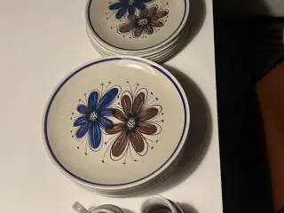 Stavangerflint Blå Blomst Tallerken Sæt Keramik