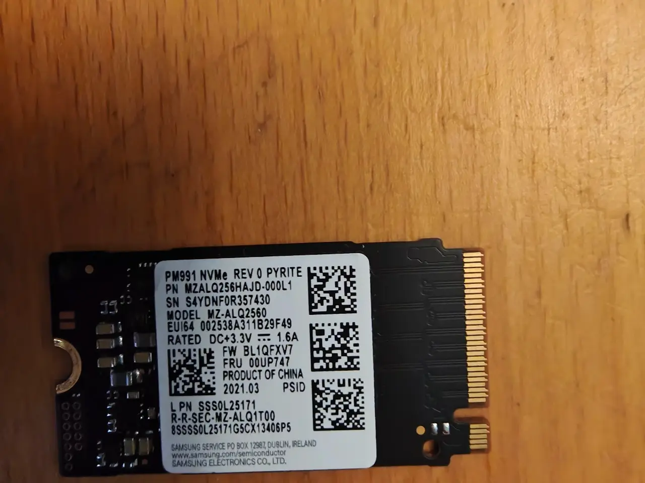Billede 1 - Samsung pm991 SSD nvme 256 harddisk