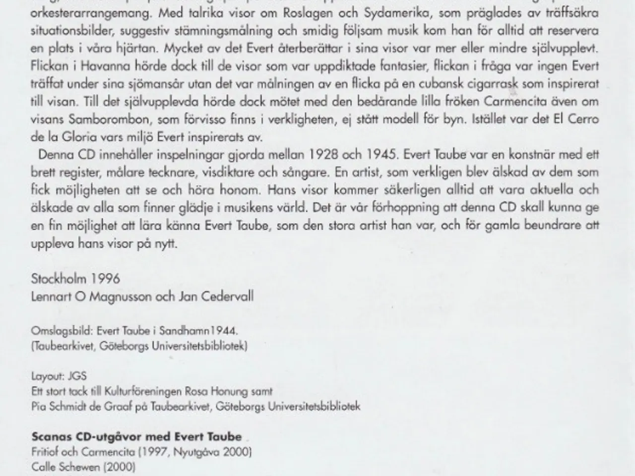 Billede 5 - Evert Taube – Fritiof & Carmencita – CD