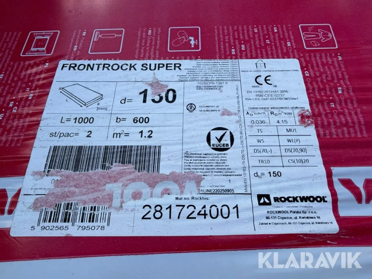 Billede 5 - Isolering Rockwool Fronrock Super Facedebatts 16 styk