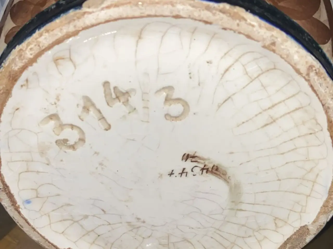 Billede 2 - Stor håndmalet vintage keramikvase – blå/hvid – ca
