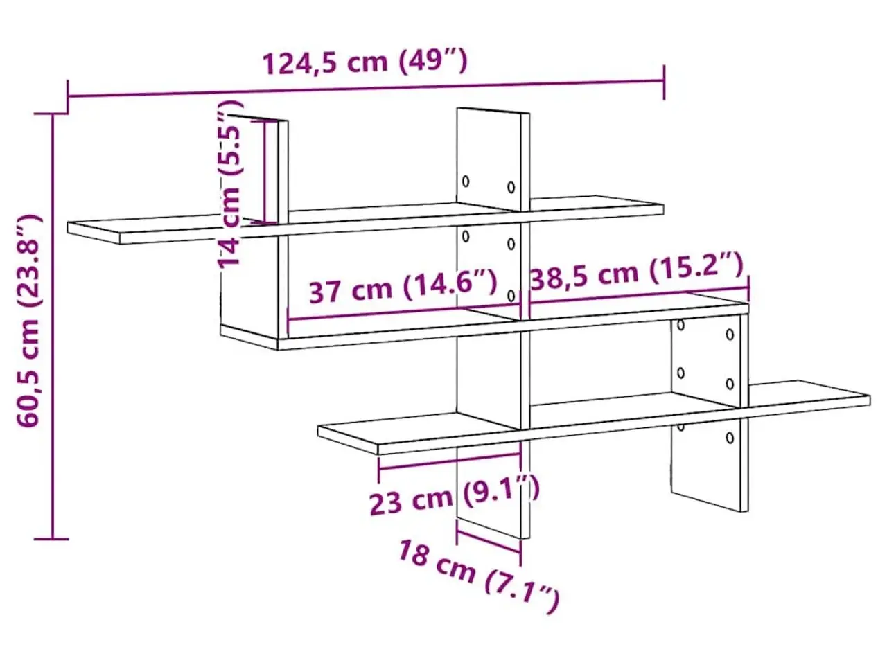 Billede 11 - Væghylde 124,5x18x60,5 cm konstrueret træ sort egetræsfarve