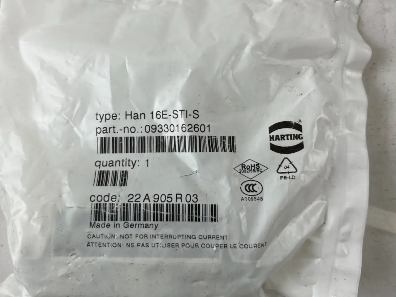 Billede 1 - Harting Han 16E-STI-S stik Insert 16+PE 500V 16A