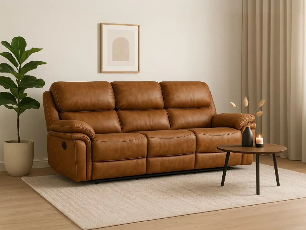 Billede 4 - Christopher 3 pers Recliner Sofa - Cognac Ruskindsblød mikrofiber